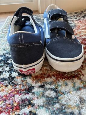 Vans Kids Navy and White Double-Strap Canvas Skate Shoes, size 2